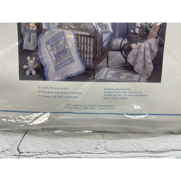 Vintage Toddlertime Blue Trim Baby Blanket Teddy Bear Woven Acrylic 36x45 NOS - Picture 6 of 8